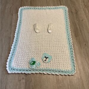Handmade Crochet Car Seat Canopy with Bear Appliqué